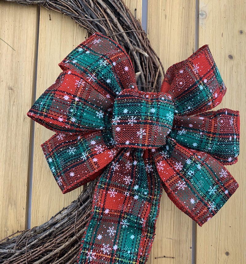 GiftWrap Etc. Snowflake Plaid Christmas Wreath Bow - 10" Wide, 18" Long Pre-Tied Bow, Door Decoration, Gift Basket, Swag, Garland, Fall Decor, Winter, Thanksgiving - Image 4